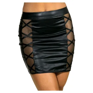 Axami Lingerie Stretch Wetlook Mesh Criss Cross Skirt Black (Small)