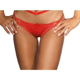 Axami Lingerie Microfiber and Lace G-String with Studs Red (Small)