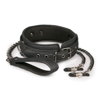 Fetish Collection Collar With Nipple Chains (Black)