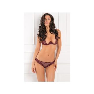 Rene Rofe Sexy 2 Pc With Love Half Cup Bra Set Burgundy (Small/Medium)