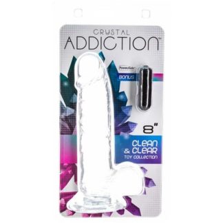 Addiction Crystal Dildo w Balls 8in Clear