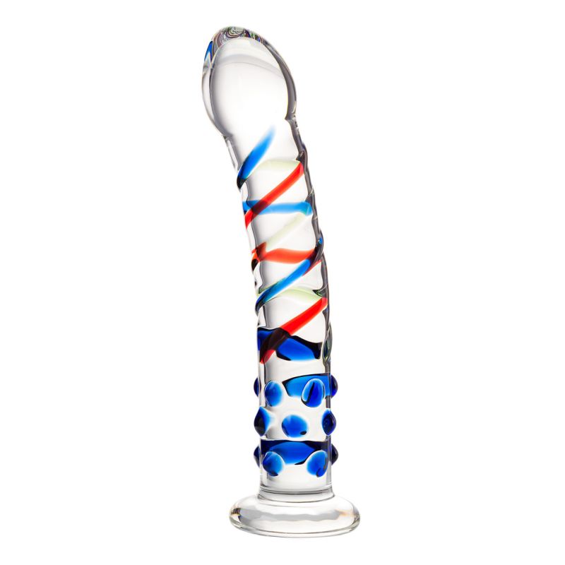 Sexus Glass Dildo Blue Tip 18cm (Clear)
