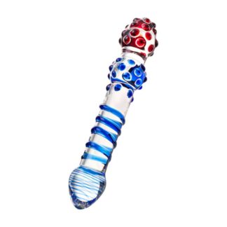 Sexus Glass Dildo Blue Red 20.5cm (Clear)
