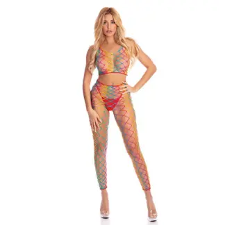 Pink Lipstick Rainbow 2 Pc Bodystocking  (One Size)