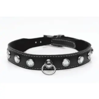 Master Series Bling Vixen Leather Choker w Clear Rhinestones (Black)