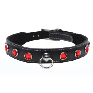 Master Series Bling Vixen Leather Choker w Red Rhinestones
