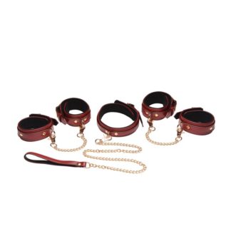 Master Series 6 Pc PU Leather Bondage Set Burgundy