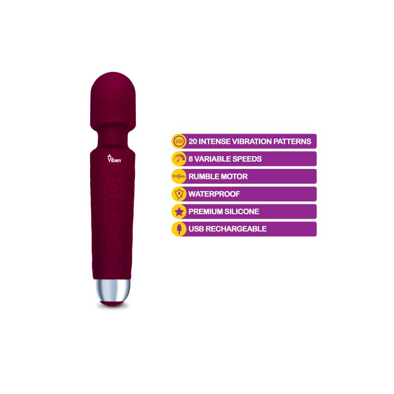 Viben Tempest Rechargeable Wand Massager Ruby (Burgundy)