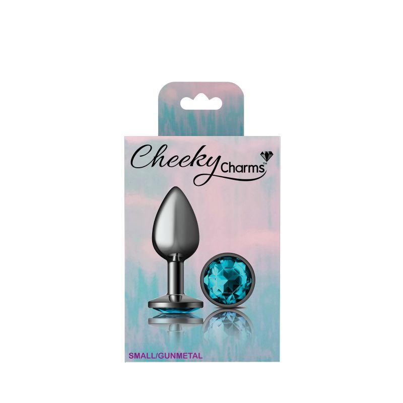 Cheeky Charms Gunmetal Round Butt Plug w Teal Jewel Small (Gun Metal)