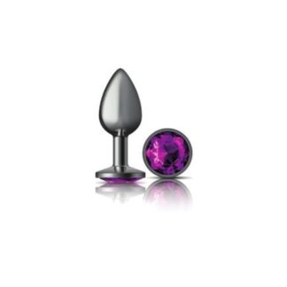 Cheeky Charms Gunmetal Round Butt Plug w Purple Jewel Small (Gun Metal)