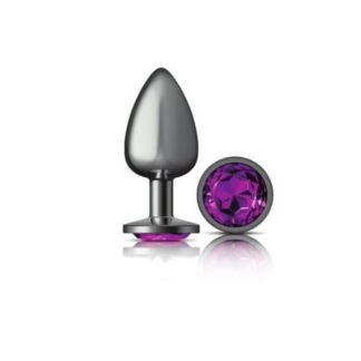 Cheeky Charms Gunmetal Round Butt Plug w Purple Jewel Large (Gun Metal)