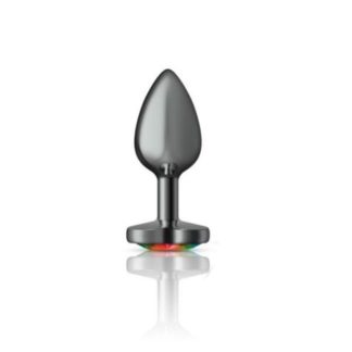 Cheeky Charms Gunmetal  Butt Plug w Heart Rainbow Jewel Small (Gun Metal)