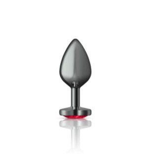 Cheeky Charms Gunmetal  Butt Plug w Heart Red Jewel Medium (Gun Metal)