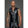 Powerwetlook Sleeveless Hooded Shirt w 2 Way Zipper (Black - Small)