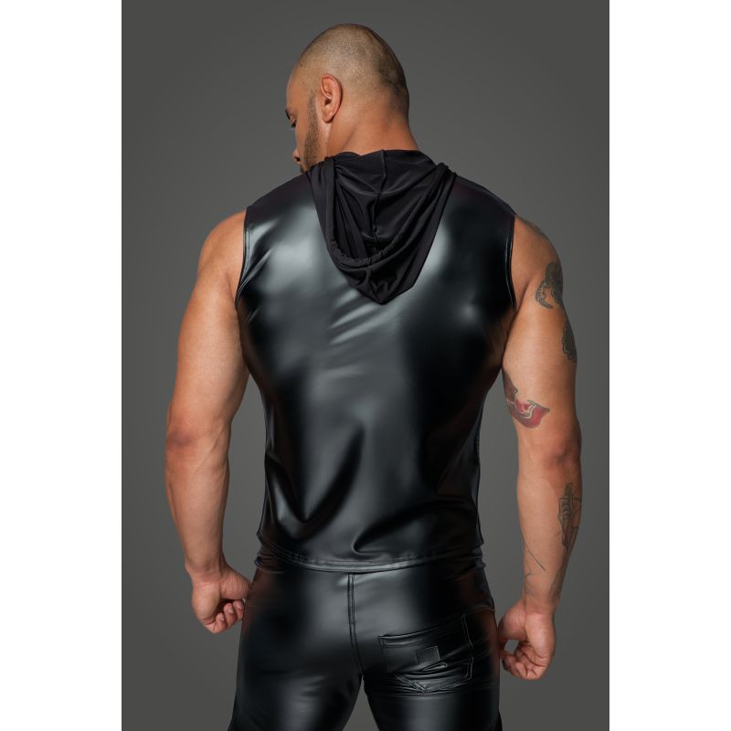 Powerwetlook Sleeveless Hooded Shirt w 2 Way Zipper (Black - Small)