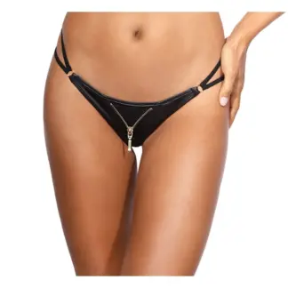 Axami Lingerie Stretch Wetlook Zip G-String Black (Extra Small)