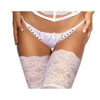 Axami Lingerie Microfiber and Lace G-String with Studs White  (Small)