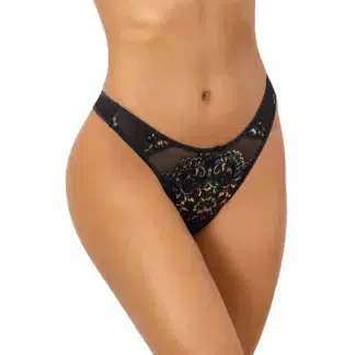 Axami Lingerie Floral Lace Thong Black (Extra Small)
