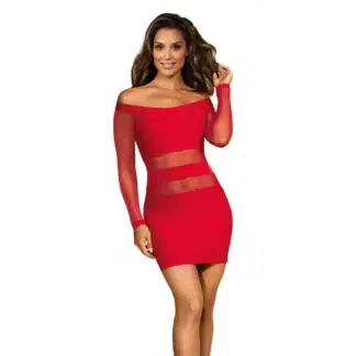 Axami Lingerie Off The Shoulder Mesh Panel Dress Red (Small)