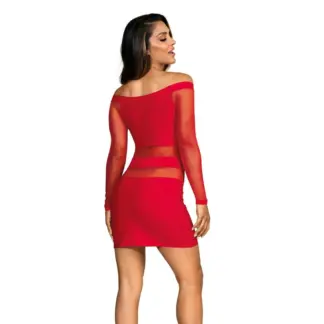 Axami Lingerie Off The Shoulder Mesh Panel Dress Red (Extra Large)