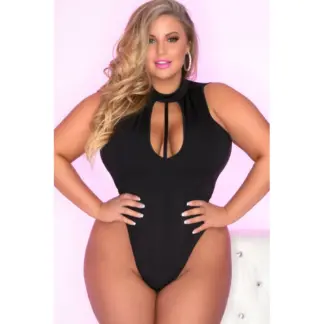Pink Lipstick Taking Risks Choker Bodysuit  (Black - 3X/4X)