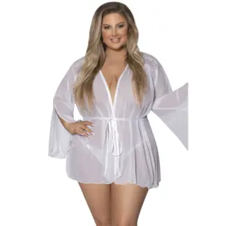 Exposed Lingerie Flowing Short Robe (White - Queen)
