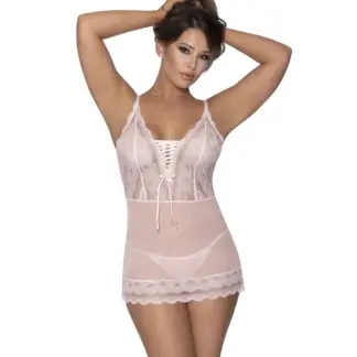 Exposed Lingerie Lace Chemise and G-String Blush  (Small/Medium)