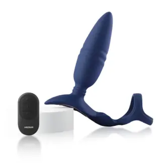 Arosum Ring'n'Rear Dual Thrusting Anal Probe with Cockring and Remote (Blue)