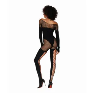 Dreamgirl Seamless Opaque and Fishnet Bodystocking Black (One Size)