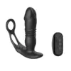 Thrusting Silicone Butt Plug with Cockring and Remote (Black)