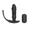 Thrusting Silicone Butt Plug with Cockring and Remote (Black)