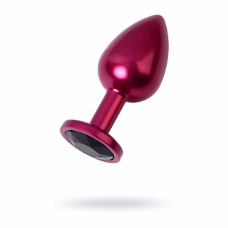 Red Metal Anal Plug w Black Crystal Medium