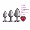 Cheeky Charms Round Metal Butt Plug Gunmetal 3 Pc Kit w Dark Red Heart Jewel (Gun Metal)