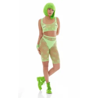 Pink Lipstick Out of This World Green Bodysuit Set with Alien Pasties (One Size)