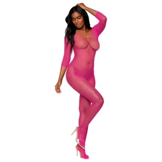 Dreamgirl Open Crotch Body Stocking Neon Pink (One Size)