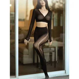 Killer Legs  Lace Bloom Vertical Tights Black (One Size)