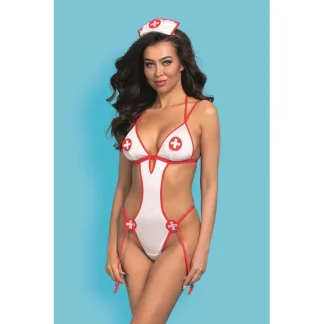 Showtime After Dark Nurse 2 Pc Bodysuit White/Red (One Size)