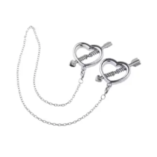 Primal Desires Spring Loaded Cupid's Heart Nipple Clamp with Chain