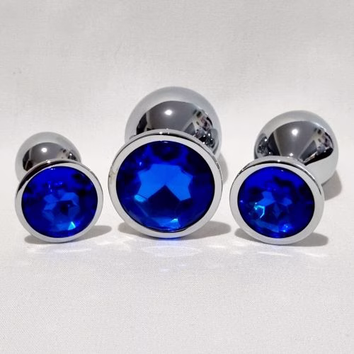 Primal Desires Metal Butt Plug with Jewel - Dark Blue Set