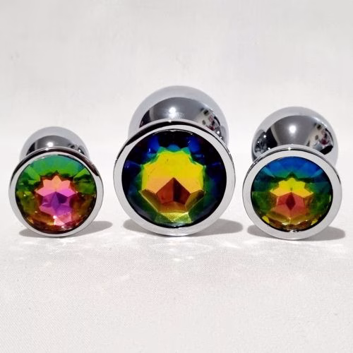 Primal Desires Metal Butt Plug with Jewel - Rainbow Set