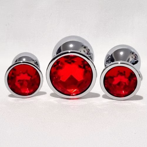 Primal Desires Metal Butt Plug with Jewel - Red Set
